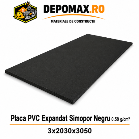 Placa rigida PVC Simopor Negru 0.58 g/cm3, 3x2030x3050 mm